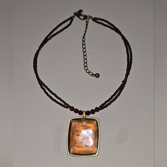 Chico's Om Elegant Brown Brass Beaded Pendant Necklace - Picture 2 of 7